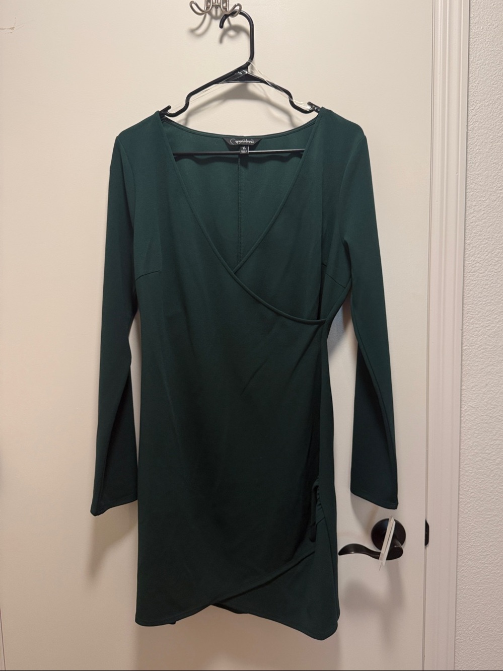Speechless Forest Green Long Sleeve Faux-Wrap Dress